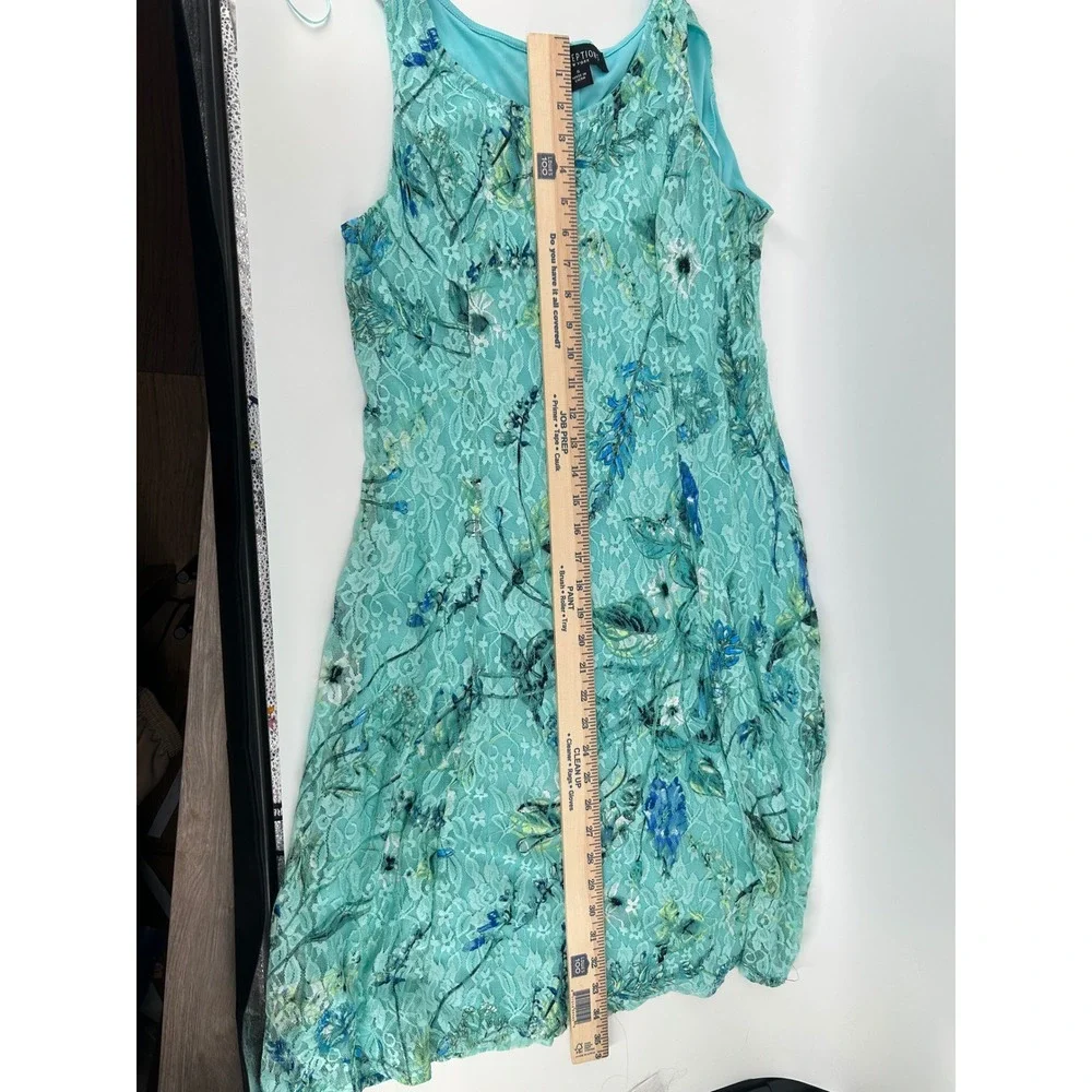 Perceptions New York Womens Teal Floral Lace Sleeveless A-Line Dress Small